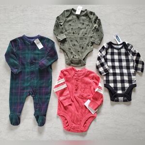 0-3 Months Bundle Of Longsleeve Onesies & Sleeper NWT Old Navy & Osh Kosh